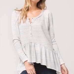 Free People We the Free Coastline Thermal Henley Peplum Tunic Top Women Large